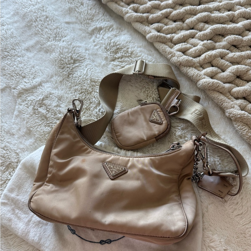 Prada Tan Nylon Shoulder Bag